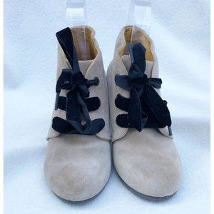 Womens Bussola 36 / 6‎ / 6.5 Enna Wedge Boots Tie Beige Taupe Suede Lace Up